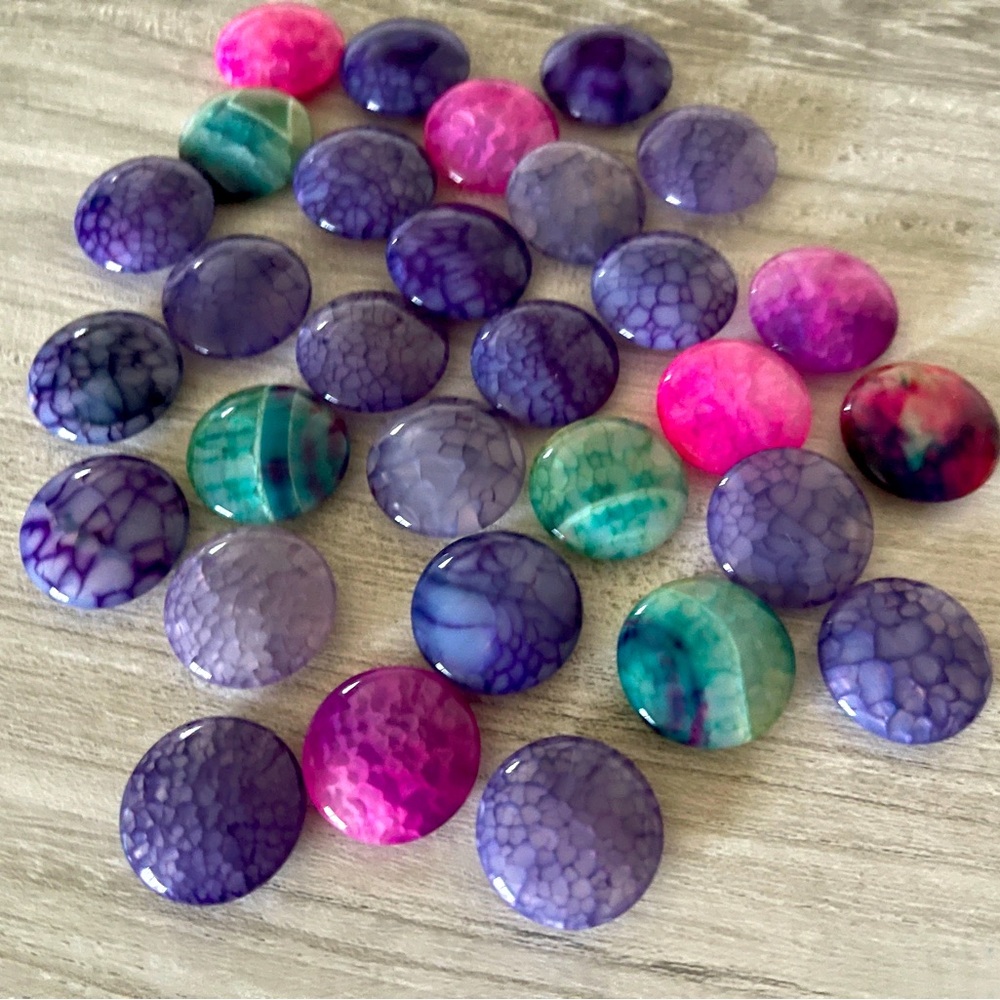 30 multicolor faux purple and pink polished stones